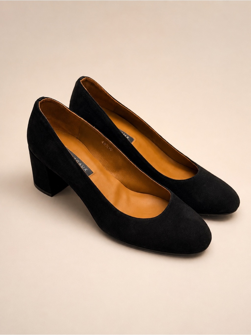 Margaux Black Suede Block Heel Pumps Size 40.5W